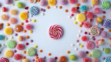 Circular layout of rotating candies forming a circular pattern photo