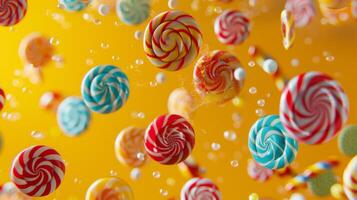 Bohemian arrangement of levitating candy pieces in a random pattern photo