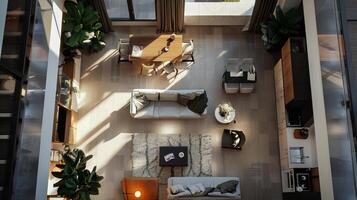 Top-down perspective offering a comprehensive look at interior design photo