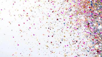 Sparkling confetti bursts creating a sense of excitement and celebration on a blank white backdrop photo