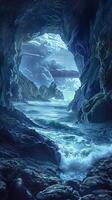 Dramatic sea caves echoing with the sound of crashing waves photo