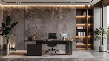 An elegant workspace design with minimalist accents and efficient layout photo