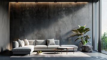 Spacious interior decor highlighting minimalist style and sophistication, ready for your text photo