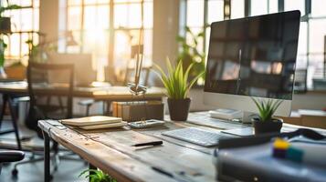 Contemporary office desk setup with room photo