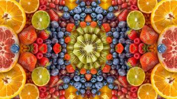 Organic layout of rotating fruits forming a natural pattern photo