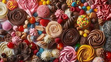 Spinning dessert toppings forming a mosaic, representing indulgence photo