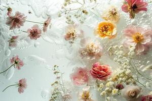 Intricate floral designs floating gracefully on a transparent white canvas photo