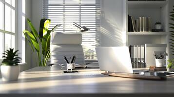 Contemporary office desk setup with room photo