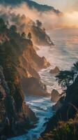 Pristine redwood forests towering over coastal cliffs photo