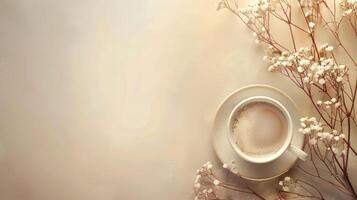 Serene backdrop with a comforting cup of coffee and room for your text photo