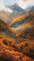 Remote mountain valleys carpeted in autumn foliage photo