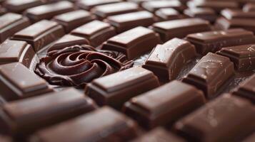 Conceptual representation of spinning chocolate pieces forming a labyrinth, symbolizing temptation photo
