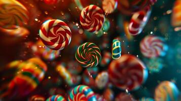 Darkened outline of candies spinning in a whirl photo