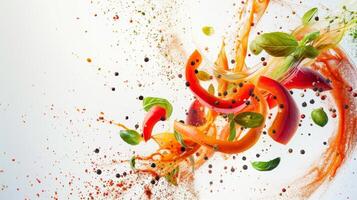Conceptual depiction of spinning ingredients blending together, symbolizing harmony in cooking photo