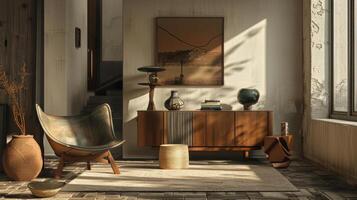 Modern decor composition featuring a mix of vintage and contemporary accessories photo
