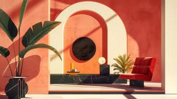 Bold graphic silhouette of decor elements against a backdrop of minimalist architecture photo
