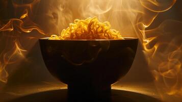 Silhouette of a bowl of ramen noodles spinning photo