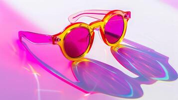 Funky neon sunglasses exuding youthful energy and personality against a white backdrop photo