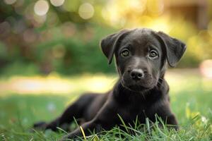 Puppy learning to settle calmly in different environments photo