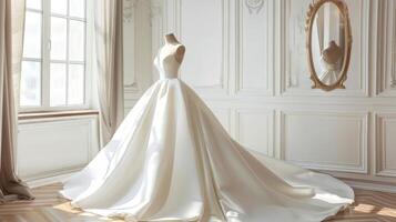 Classic satin ball gown wedding gown design pattern with a voluminous skirt and timeless elegance photo