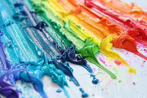 Rainbow-colored crayon wax transparently melting and blending on a canvas photo