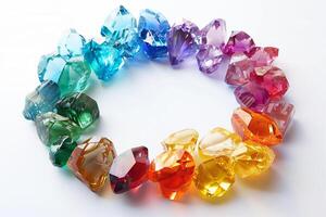 Rainbow-colored gemstones transparently arranged in a circle photo