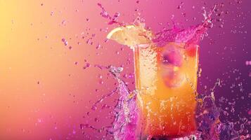 Bold and vibrant poster design showcasing a spinning glass of smoothie photo