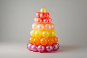 Cluster of balloons arranged in the shape of a birthday cake, ideal for birthday celebrations photo