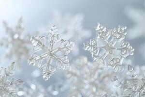 Frosty snowflakes with intricate patterns on a transparent white surface, adding winter wonder photo