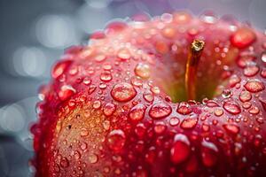 Clear water droplets on the surface of a freshly washed apple photo