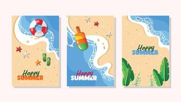 set flat design summer card illsutration vector