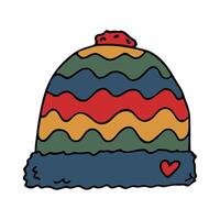 Winter cap doodle Hand drawn winter accessories Single design element for card, print, design, decor vector