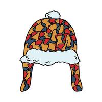 Ear flap hat doodle Hand drawn winter accessories. Single design element for card, print, design, decor vector