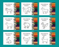 Illustration of a set of coloring pages with animals. Easy coloring pages for children. vector