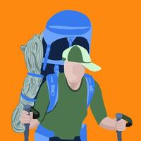 Illustration of a tourist with a backpack on a hike. vector