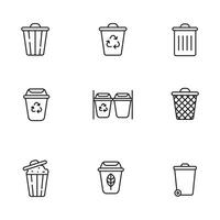 Set of trash can icons with linear style on a white background vector
