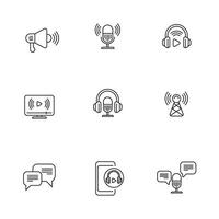 Set of podcast icons in linear style on a white background vector