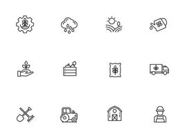 Set of agriculture industry icons in linear style on a white background vector