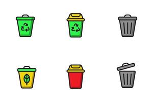 Set of trash bin icons with colorful designs on a white background vector