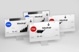 Multiple Computer Mockup Template with Minimal Background psd