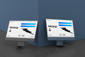 Modern Dual Screen Desktop Mockup Template with Customizable Background psd