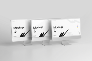 Desktop Computer Mockup Template with Minimal Screen psd