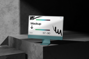 Desktop Monitor Mockup on the Plaster with Shadow Background psd