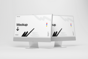 Computer Desktop Mockup Template for Branding with Minimal Scene psd