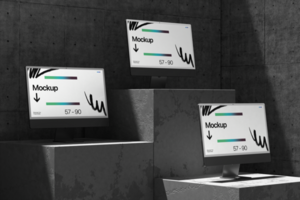 Computer display mockup on the plaster with realistic shadow for professional display psd
