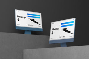 Computer desktop mockup with editable background color psd