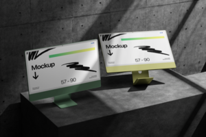 3D Modern Desktop Monitor Mockup Template with Shadow psd