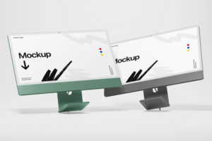 Realistic computer mockup with minimal background psd