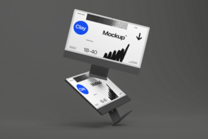 Dynamic Floating Desktop Computer Mockup Template for Branding Projects psd