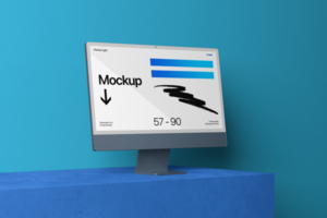 Single Display Desktop Mockup Template with Wall Background psd